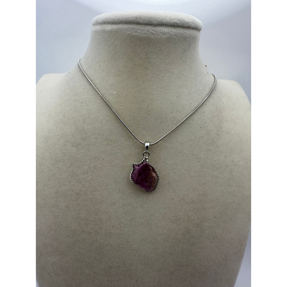Pink Tourmaline Wrapped Pendant Necklace on Snake Chain - Picture 2 of 8